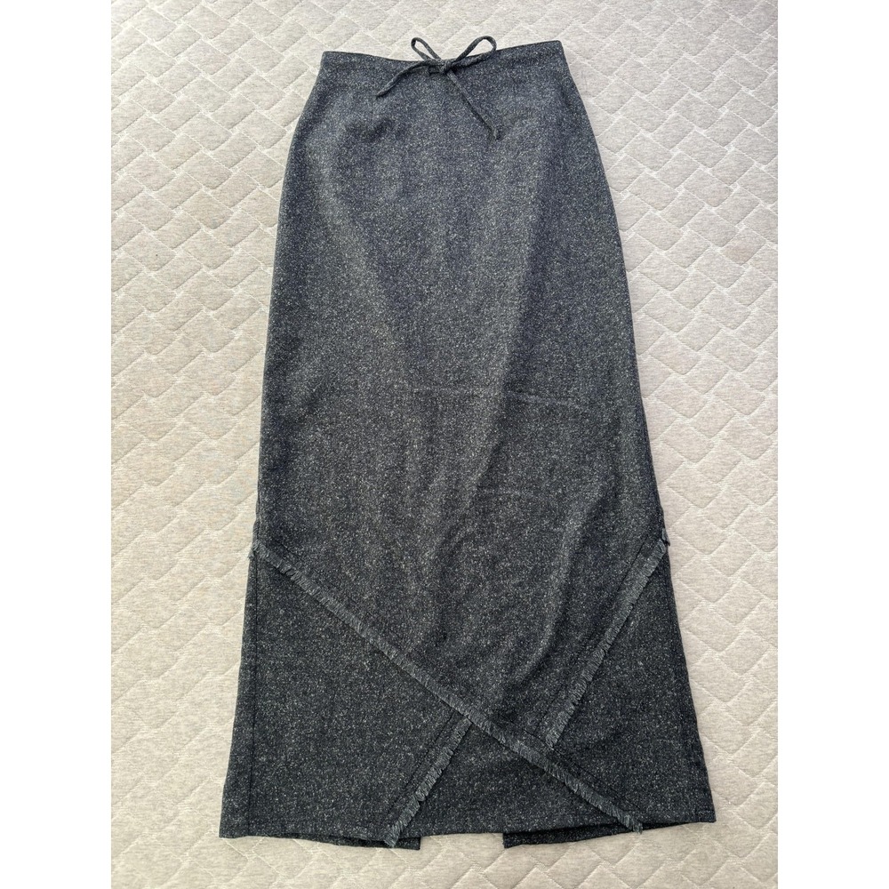 J Jill Skirt Womens 6 Tall Gray Wool Silk Tweed Fringe Pencil Maxi Lined Stretch